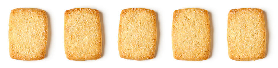 Butter cookies isolated on white, from above