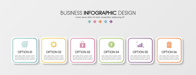 Concept of a business info graph with 6 elements. Colourful diagram. Vector