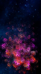 Fototapeta na wymiar Abstract fractal fantastic space background with flowers. Vertical banner.