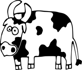 Vector illustration of a cow, bull in Doodle style. Concept of wildlife, farming, zodiac signs, new year, Chinese new year. Can be used for books, paper, Wallpaper, fabric