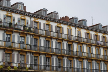 Facade of a classic building in the old town of San Sebastian, Spain