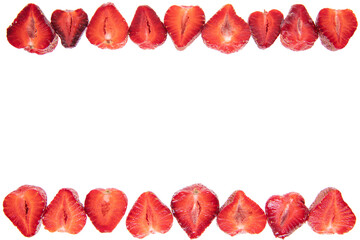 red raw fresh strawberries on white background, close view 