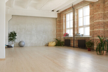 Image of modern empty dance studio in health club