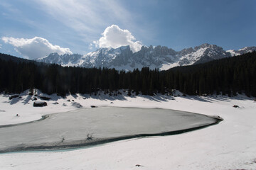 frozen lake of carezza, Italian alps