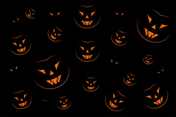 Halloween pumpkins in different sizes, orange on black