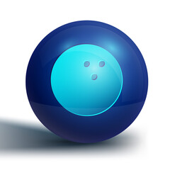 Blue Bowling ball icon isolated on white background. Sport equipment. Blue circle button. Vector Illustration.