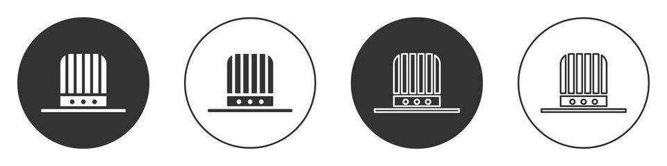 Black Patriotic American top hat icon isolated on white background. Uncle Sam hat. American hat independence day. Circle button. Vector Illustration.
