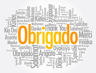 Fototapeta premium Obrigado (Thank You in Portuguese) Word Cloud concept