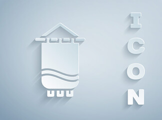 Paper cut Medieval flag icon isolated on grey background. Country, state, or territory ruled by a king or queen. Paper art style. Vector.