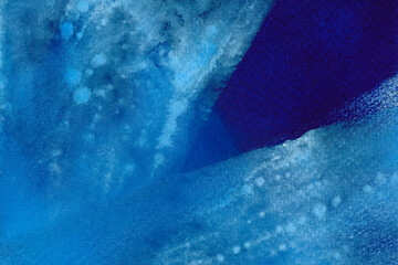 Light and dark blue splash watercolor texture background. Hand drawn ultramarine abstract paint smudges, blots with brush strokes backdrop. Vibrant aquarelle smears wallpaper. The color splashing. 