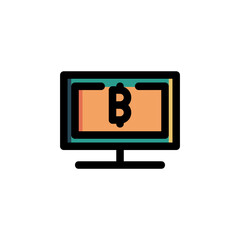 Bitcoin, Cryptocurrency, Computer, Desktop Icon. Business Icon Set Vector Logo Symbol.

