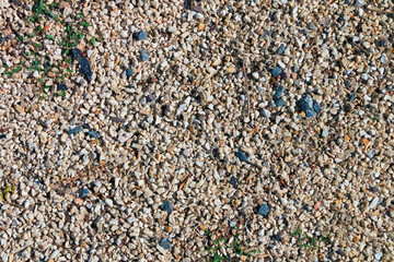 Background, texture of a garden path from a small light natural stone.