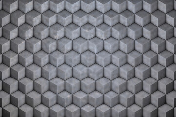 3D Background abstract minimalistic texture with many rows of volumetric cubes / pentahedrons lying in the white light. Animation. Mobile briquette wall