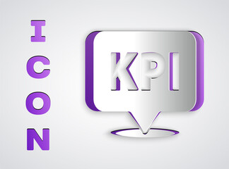 Paper cut KPI - Key performance indicator icon isolated on grey background. Paper art style. Vector.