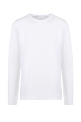 White men's T-shirt with sleeves. Front view