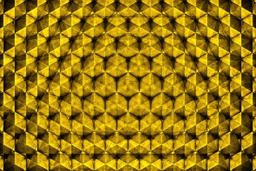 3D Honeycombs. Background abstract minimalistic texture with many rows of volumetric Gold figures of hexagons lying in the white light. Animation. Mobile wall made of briquettes.