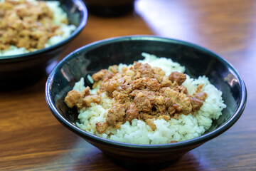 Braised meat over cooked rice, famous and delicious street food in Taiwan.