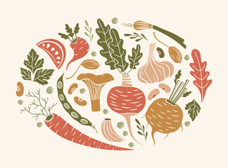 vector card with vegetables and mushrooms - 388509980