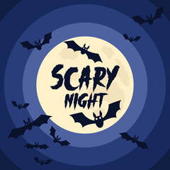 Happy Halloween background with Halloween elements, moon, bats and place for text. Halloween party poster. Vector
