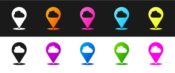 Set Location cloud icon isolated on black and white background. Vector.