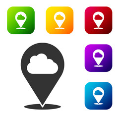 Black Location cloud icon isolated on white background. Set icons in color square buttons. Vector.