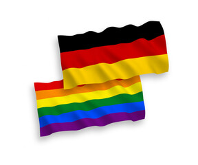 Flags of Rainbow gay pride and Germany on a white background