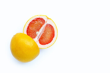 High vitamin C. Juicy grapefruit on white.