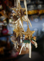 Christmas festive decoration on blurred background.