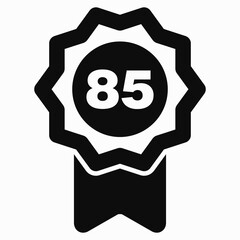 Medal icon and number eighty five. Guarantee illustration. Winner icon. Approval label. Reward. Vector icon.