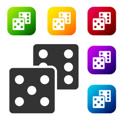 Black Game dice icon isolated on white background. Casino gambling. Set icons in color square buttons. Vector.
