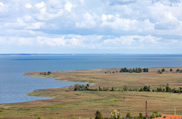 Obraz premium Aerial view of Vistula Lagoon in Frombork, Poland. View from the Radziejowski Tower on Cathedral Hill