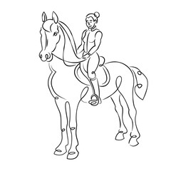Young girl woman rider riding a horse. Equestrian sport concept.