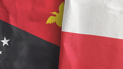 Poland and Papua New Guinea two flags textile cloth 3D rendering