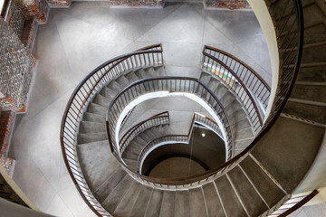 Stairs and Foucault's Pendulum suspended within the belfry or Radziejowski Tower on Cathedral Hill, Frombork. Poland