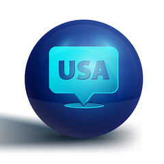 Blue USA Independence day icon isolated on white background. 4th of July. United States of America country. Blue circle button. Vector.