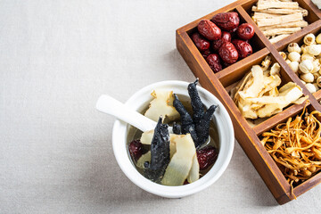 Chinese Medicinal Diet Health Soup Yuzhu Black Chicken Soup