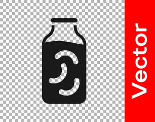 Black Pickled cucumbers in a jar icon isolated on transparent background. Vector.