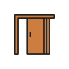 Front view open folding doors color line icon. Isolated vector element.