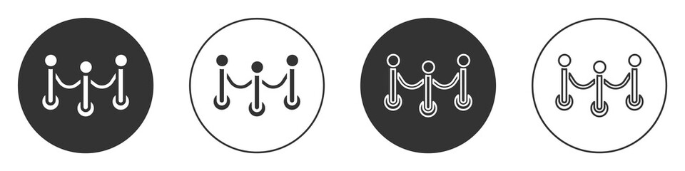 Black Rope barrier icon isolated on white background. VIP event, luxury celebration. Celebrity party entrance. Circle button. Vector.