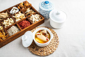 Chinese traditional nourishing soup wolfberry stewed chicken soup