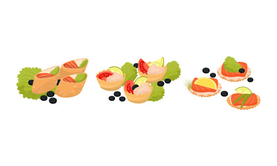 Snacks and Starters as Food Catering Vector Set