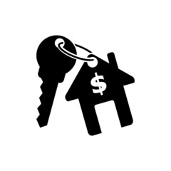 Home loan.Keychain with key ring and a pendant house locket. Key chain with house locket vector icon