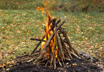 Campfire outdoor, close up