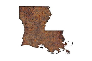 Karte von Louisiana auf rostigem Metall