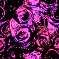 Neon light on black marble seamless repeat pattern. High quality illustration. Funky nightlife retro revival design. Futuristic dramatic glow lighting. 