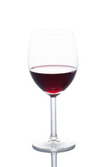 red wineglass isolated on white background with clipping path and copy space for your text