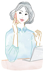 携帯電話で話す女性のイラスト