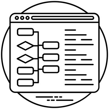 
A computer screen with programming languages symbols and coding process 
