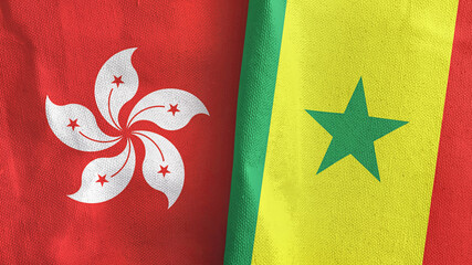 Senegal and Hong Kong two flags textile cloth 3D rendering