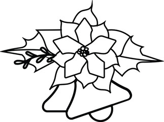 Christmas Bells With Poinsettia Vector Illustration